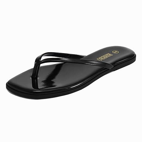 Rihero Flip Flops for Women Comfortable Square Toe Beach Sandals Slip On Leather Thong Flat Sandals Dressy - Image 1