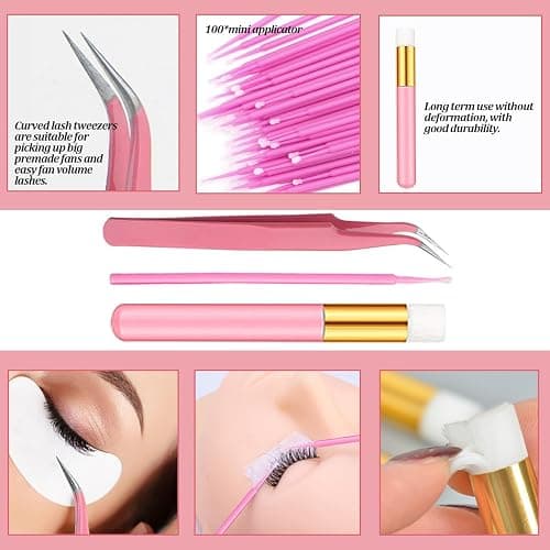 DNSGOOR DIY Lash Extension Kit 727Pcs Lashes Clusters with Bottom Lashes Lash Bond and Seal Glue Remover Lash Shampoo Cleansing Brush Headband Wristband Tweezers Eyelash Brush Applicator thumbnail 8