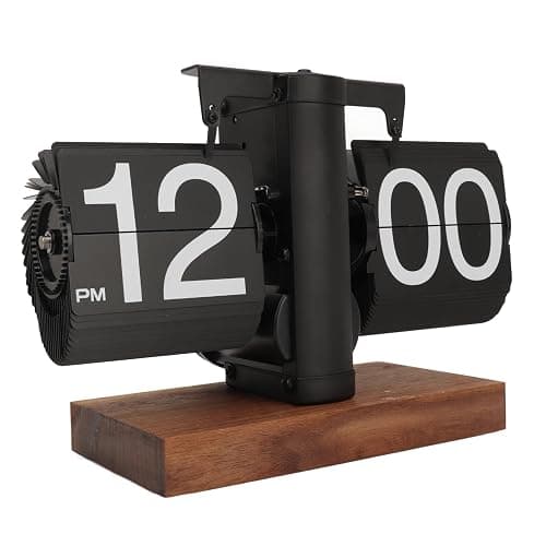 Cyrank Flip Clock Desk, Retro Digital Flip Down Clock Flip Digital Clock Mechanical Clock Flip Clock Vintage Automatic Turning Tube Clock Auto Flip Desk for Home Room Office Decoration(Black A) - Image 1