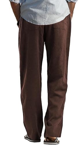 AITFINEISM Men's Casual Cotton Linen Pants Elastic Waist Lightweight Drawstring Summer Pants thumbnail 3