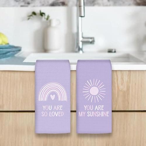 OINDADE Boho Rainbow Hand Towels Set of 2, Kids Bathroom Decor Hand Towels, You are My Sunshine Dish Tea Towel for Nursery Kitchen Bathroom, Rainbow Kids Hand Towels for BathroomDecor, 16x24（Purple） thumbnail 6