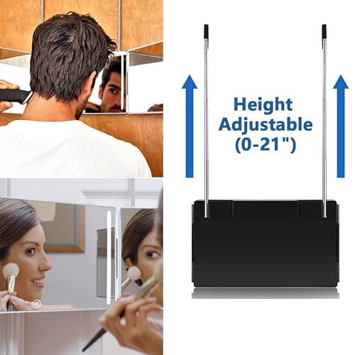HIEEY 3 Way Mirror for Hair Cutting with LED,360 Trifold with Height Adjustable Telescoping Hooks,and 5X Magnification,for Makeup and Styling (Black) thumbnail 5