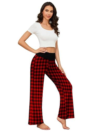 Gracyoga Women's Comfy Pajama Pants Wide Leg Lounge Palazzo Yoga Pants Stretch Casual Floral Print Fold Waist Pants thumbnail 4