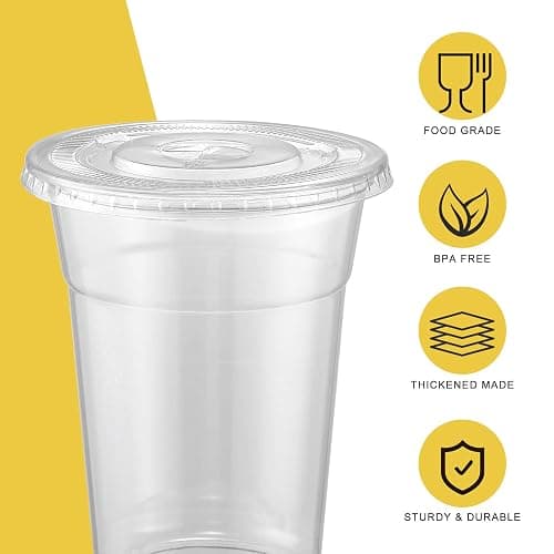 VITEVER [100 Sets - 16oz] Clear Plastic Cups with Lids and Straws, Disposable Iced Coffee Cups for Smoothie, Milkshake, Cold Drinks - BPA free thumbnail 4