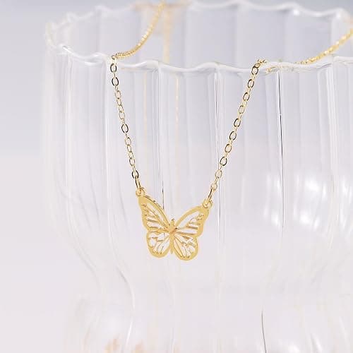 GUOKE 14K Gold Plated Dainty Pendant Butterfly Bead Boot Bee Baseball Flower Compass Airplane Hummingbird Tree Necklace Simple Jewelry Gift for Women thumbnail 5