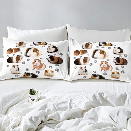 feelingyou Guinea Pig Comforter Cover Set Cute Guinea Pig and Footprint Decor Duvet Cover Cute Animal Bedding Set 2pcs for Kids Soft Polyester Quilt Cover with 1 Pillow Case(No Comforter) Single Size thumbnail 4