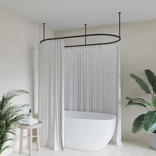 Naiture Stainless Steel Oval Shower Curtain Rod with Ceiling Support for Clawfoot Tub in 48" L X 30" W, Black Finish - 48" L X 30" W - Black thumbnail 2