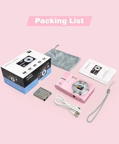 EJXHKNF Digital Camera, 1080P FHD Vlogging Camera 50MP Compact Portable Photo Camera with 2.4" Screen, 16X Digital Zoom Mini Small Pocket Camera for Kids Students with 1 Battery, 32GB Card (Pink) thumbnail 9