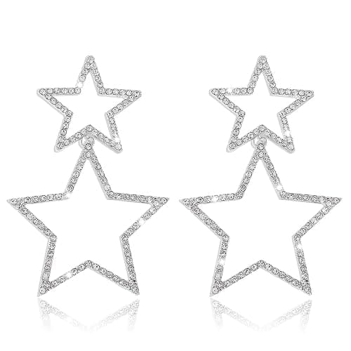Ymimanchil Star Earrings for Women Silver Star Earrings Dangle Rhinestone Star Stud Earrings Rhinestone Big Star Dangle Earrings - Image 1