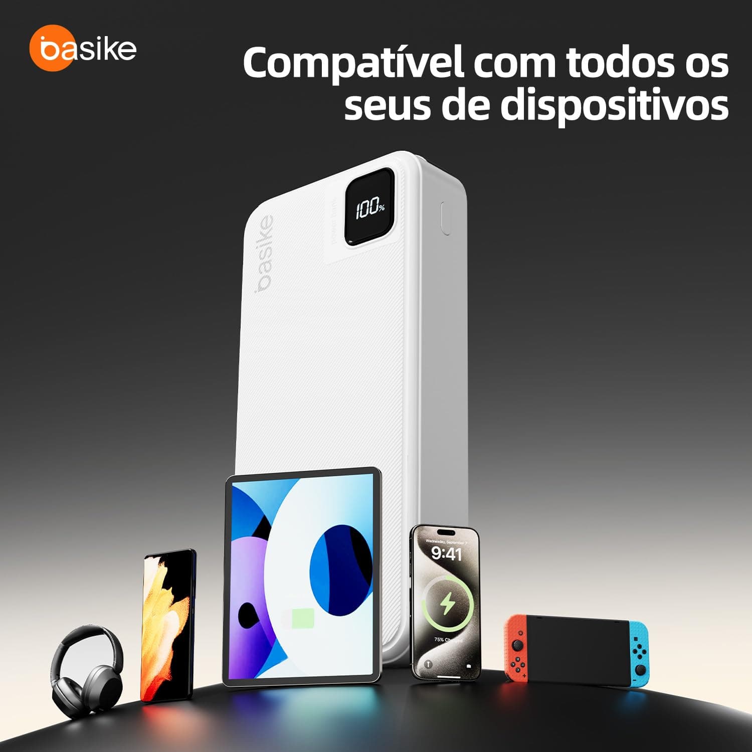 Basike Power Bank, Carregador Portátil Universal 20000mAh, USB-A(até 22.5W)+USB-C(até PD20W), com 2 Cabos Integrados (USB-C, Lightning) Carregamento Rápido, Led Indicador de Bateria (Branco) - Branco thumbnail 6