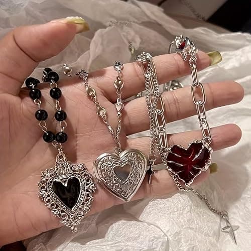 TYATVS Heart Locket Necklace for Women Boho Y2k Necklaces Vintage 2000s Renaissance Whimsigoth Accessories thumbnail 3