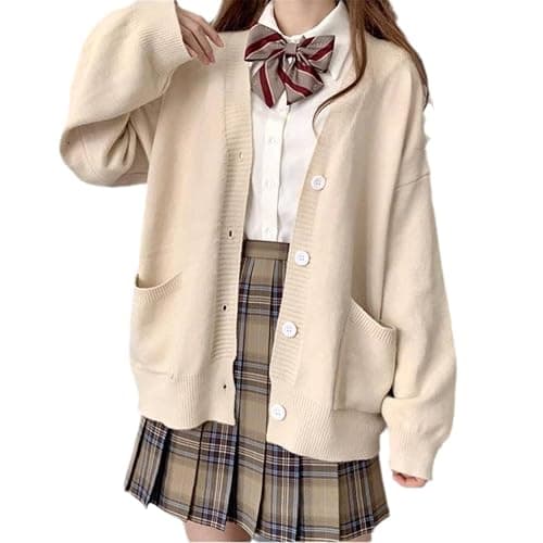 TXYJJP Womens Japanese Cute Kawaii Knitted Cardigan Sweater Cosplay Long Sleeve Button Down JK School Uniform Jacket - Image 1
