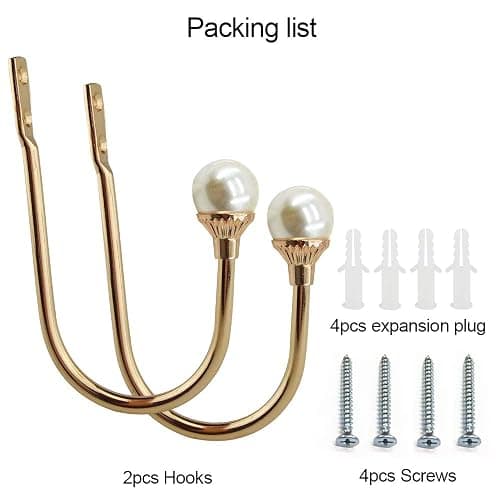 2 Pack Curtain Holdbacks Wall Mounted Curtain Tiebacks Hooks Plastic Pearl U Shape Curtain Tiebacks with Screws Curtain Ties for Home Office-Gold thumbnail 4