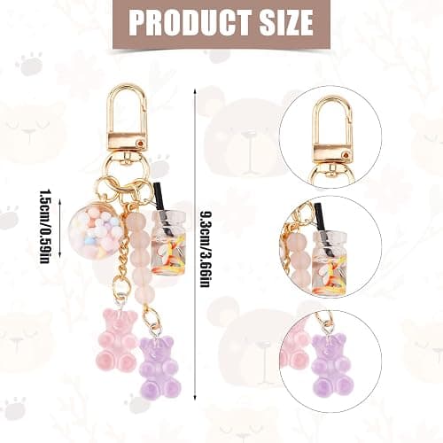 2pcs Gummy Bear Keychain, Candy Color Macarons Bear Key Ring Resin Cute Key Ring Accessories Kawaii Keychain Pendant Bag Charm for Women Girls Christmas Car Decor thumbnail 2