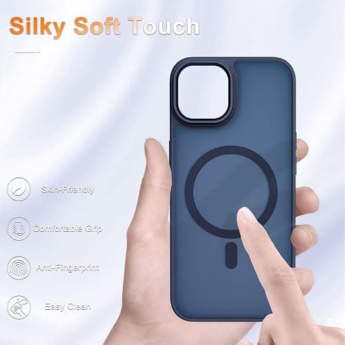 YENAPOON for iPhone 14 Case, iPhone 13 Case, with 1 Screen Protector, Matte Magnetic Slim Phone Cover, Support for Magsafe, Shockproof Protection Translucent Frosted Back,Navy Blue thumbnail 4