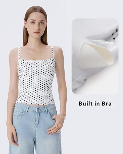 SUUKSESS Women Built in Bra Tank Tops Double Line Going Out Basic Square Neck Camisole Top thumbnail 4
