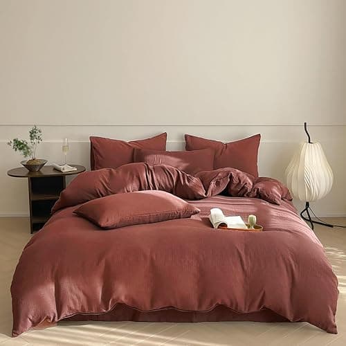 Luxlovery Brick Red Comforter Set Queen Dark Red Bedding Comforter Set Solid Soft Breathable Reddish Solid Color Blanket Quilts 3 Piece Bedding Set for Queen Bed - Image 1