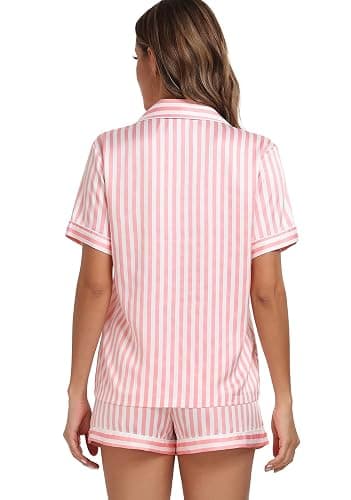 Serenedelicacy Women's Satin Pajama Set 2-Piece Sleepwear Loungewear Button Down Short Sleeve Silky PJ Set thumbnail 2