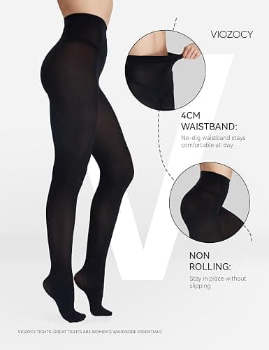 Viozocy 2 Pairs Women's 80D Opaque Tights, Soft Run-Resistant High Waisted Pantyhose, Solid Color Tights With 28 Colors thumbnail 3