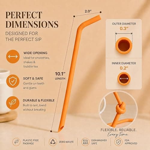 Reusable Silicone Straws for Tumblers, Smoothies & Kids Drinks – 15 Pack Flexible BPA-Free Drinking Straws with 2 Cleaning Brushes – Soft on Teeth & Lips – Fits 20oz & 30oz Tumblers thumbnail 3
