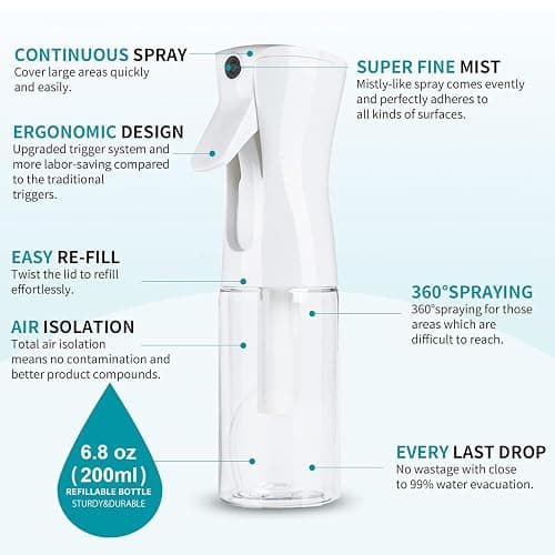 ELEMSY Spray Bottle For Hair (2 Pack 6.8 OZ) Continuous Mister Empty Spray Bottles, Ultra Fine Mist Water Sprayer for Hairstyling, Cleaning, Plants, Pets, Barbers, Salons, Essential Oil Scents thumbnail 7