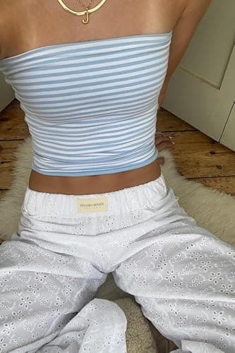 Cute Summer Striped Tube Tops Strapless Crop Bandeau Tops for Women Teen Girls Y2k Going Out Aesthetic Tops Shirts thumbnail 3