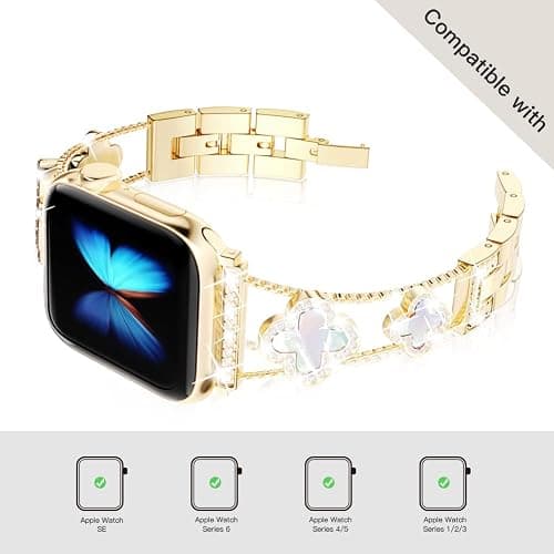 Musk-MSKR Diamond Metal Bands Add Sparkle to Your Watch For Apple Watch Series 11/10/9/8/7/6/5/4/3/2/SE/Ultra Clover Simple and Stylish Compatible with 38mm40mm41mm42mm44mm45mm 46mm49mm Women's Wear thumbnail 6