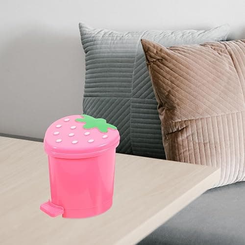 NUOBESTY Mini Strawberry Desktop Trash can with Lid 4.13X3.54In Cute Pink Trash Bin for Home Office Desk Paper Waste Storage Container thumbnail 9