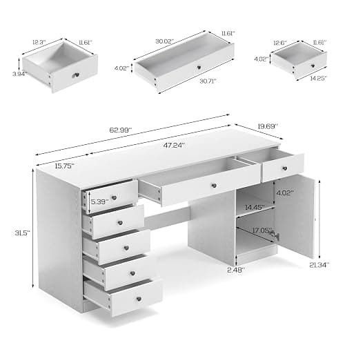 TUSY Office Desk and 5-Drawer Cabinet Set, 31.5" H White Desk with Drawers, 47.24" W Executive Desks with Storage, Computer Table for Home Office, Study, Small Spaces thumbnail 2