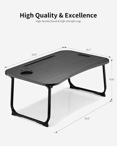 VIFOCAE Foldable Lap Desk, Laptop Bed Desk, Portable Lap Table, Laptop Bed Table with Cup Holder & Tablet Slot & Lifting Handle for Working Writing Drawing & Eating - Black Wood thumbnail 2
