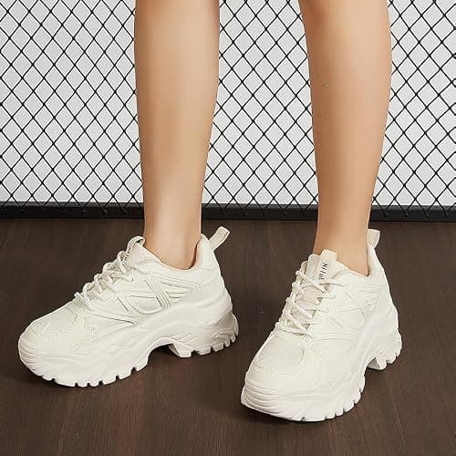 Niluber Chunky Sneakers for Women Platform Sneakers for Women Comfortable Casual Tennis Shoes Lace Up Fashion Walking Shoes thumbnail 7
