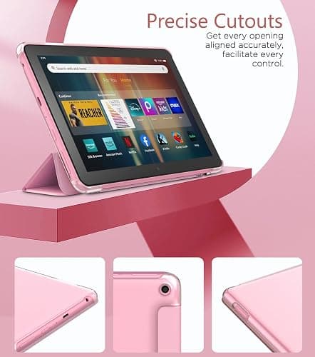 MoKo Case Fits Amazon Kindle Fire HD 8 & 8 Plus Tablet(12/10th Gen, 2024/2022/2020 Release) 8", PU Leather Trifold Stand Cover with Translucent Frosted Backshell with Auto Wake/Sleep, Nosegay Pink thumbnail 4