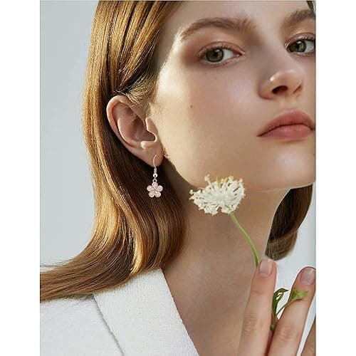 CiNily Gold Plated Flower Shaped Opal Hypoallergenic Stud Earrings Flower Dangle Drop Earrings Jewelry Gift for Women Girls Gemstone Earrings - a.dangle flower-pink thumbnail 2