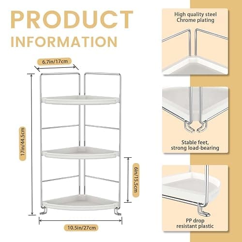 JANUS LiANG 3-Tier Bathroom Counter Organizer, Plastic Bathroom Organizer, Tool-Less Installation Makeup Vanity Tray, Bathroom Organizer Countertop Skincare Perfume Organizers (Chrome) thumbnail 2