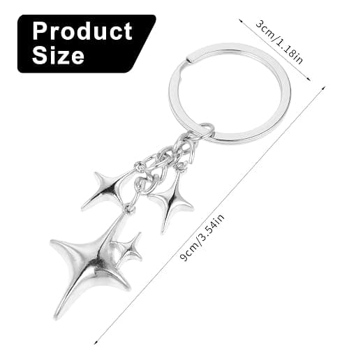 Lusofie 2Pcs Galaxy Star Keychain Stainless Steel Aesthetic Cute Keychain Key Chain Bag Charms for Purse Handbag Backpack, Lucky Star Key Chain Gift for Family Friends(Silver) thumbnail 4