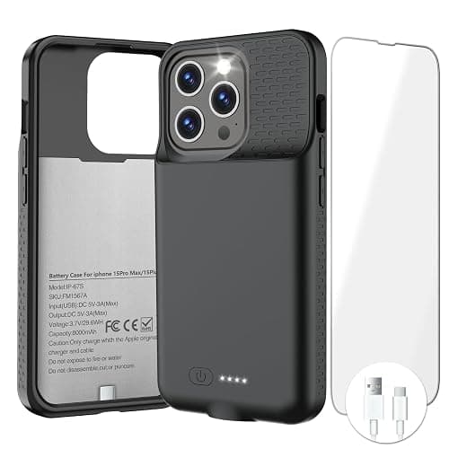 GIN FOXI Battery Case for iPhone 15 Pro Max/15 Plus, 15W Fast Charging Battery Charger Case Rechargeable Real 8000mAh Ultra-Slim Anti-Fall Protection Extended Charger for iPhone 15ProMax&15Plus(6.7") - for iPhone 15 pro max/plus - Black - Image 1