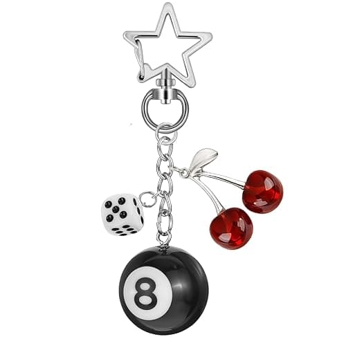Agamino 8 Ball Keychain, Aesthetic Keychain Bag Charms with Key Ring Decor for Bag, Purse, Car Keys, Handbags - Image 1