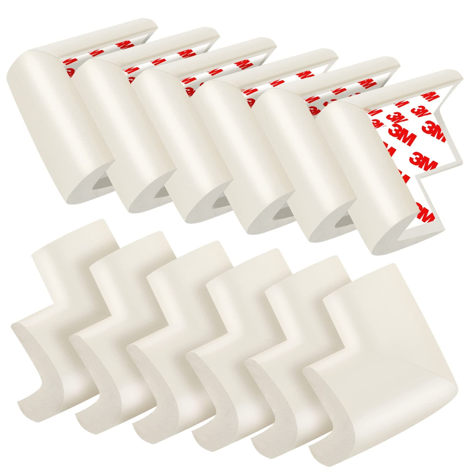 12 Pack Soft Corner Protector Baby Proofing Edge and Corner Guards, Safety Pre-Taped Furniture Bumper for Fireplace, Table, Stair, Cabinet (Off White) - Off White - 12 Pack