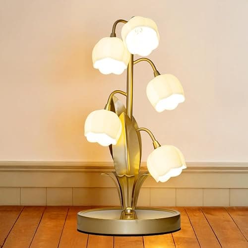 WERFOP Vintage Lily of the Valley Flower Table Lamp | 3 Color Adjustable LED Bedside Lamp, Cute Night Light for Bedroom, Living Room, Dorm Room, Office & Home Decor (Gold) - Image 1