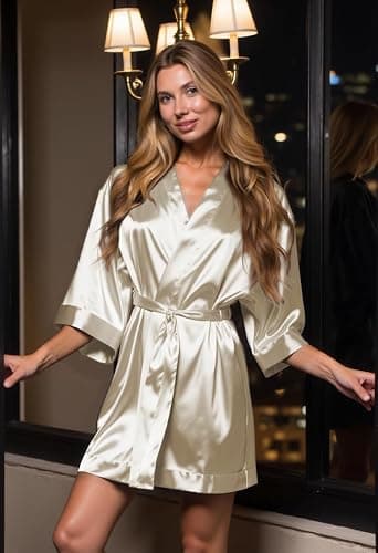 Turquaz Women's Bride Bridesmaids Silky Robe Satin Kimono Robes for Women Lingerie thumbnail 3
