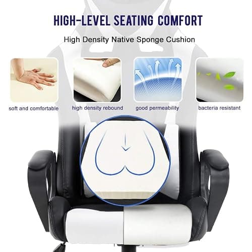 BestOffice High-Back Gaming Chair PC Office Chair Computer Racing Chair PU Desk Task Chair Ergonomic Executive Swivel Rolling Chair with Lumbar Support for Back Pain Women, Men,White thumbnail 5