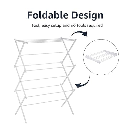 Amazon Basics Foldable Portable Clothes Drying Rack for Indoor Air Drying, Collapsible Design, 14.5" D x 29.5" W x 41.8" H, White thumbnail 5