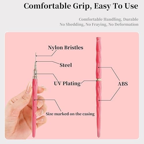 Keepzi French Tip Design Nail Polish Liner Brush, 5 Pack Thin Fine Line Gel Art Paint Brushes for Nails Detailing, Pinceles Para Decorar Uñas - Vermilion (25/15/11/9/7Mm) thumbnail 4