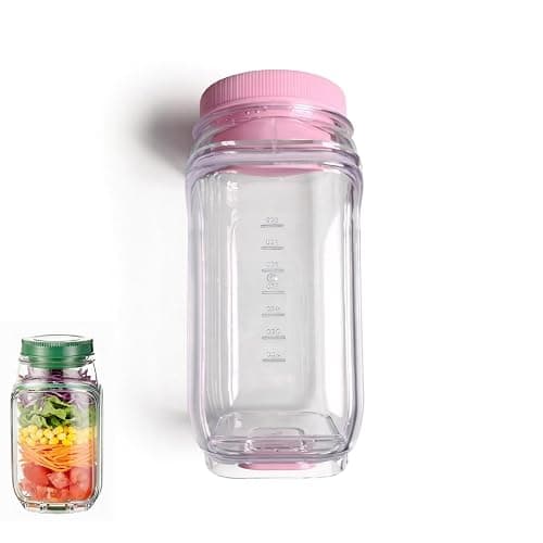 ChefktCove Reusable Salad Jar Pod, Side Opening Leakproof Container with Dressing Cup - Meal Prep, Office Lunch, Travel, Picnic - BPA-Free, Microwave & Dishwasher Safe (Pink) - Image 1
