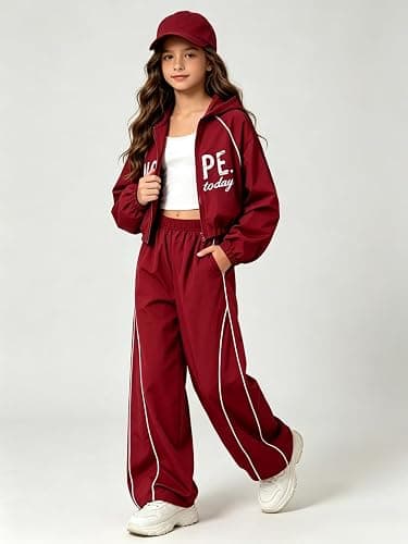 7-14 Years Girls Clothes 3 Piece Sweatshirt Cami Top Pants Outfits for Teen | Letter pattern, Wide-leg pants, 3 Piece set thumbnail 9