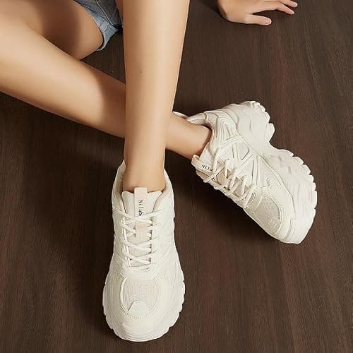 Niluber Chunky Sneakers for Women Platform Sneakers for Women Comfortable Casual Tennis Shoes Lace Up Fashion Walking Shoes thumbnail 2
