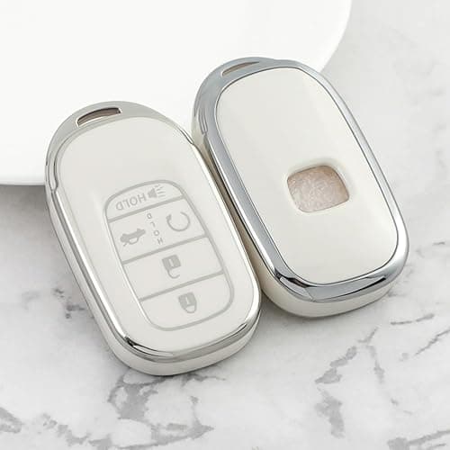 Kespevn for Honda Key Fob Cover 5 Button Soft TPU with Leather Keychain 360 Degree Protection Key Case Shell Holder Fits for 2022 2023 2024 Honda Accord Civic HR-V CR-V Pilot Odyssey, B White thumbnail 3