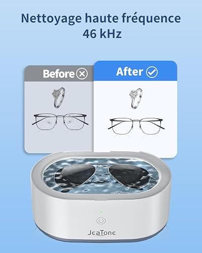 JeaTone 46KHz Nettoyeur Ultrasons Professionnel 600ml Bac Ultrasons Portable pour Le Nettoyage Profond de Bijoux, Lunettes, Montres, Attelles Dentaires, Dentier, Têtes de Rasoir et Pièces de Monnaie thumbnail 3