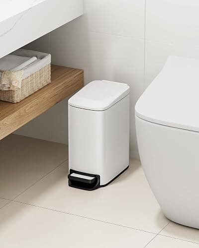 TIPGO Slim Bathroom Trash Can with Lid Soft Close, Step Pedal, 6 Liter / 1.6 Gallon Stainless Steel Trash Bin, Small Garbage Cans for Bedroom, Office, Kitchen (White) thumbnail 7