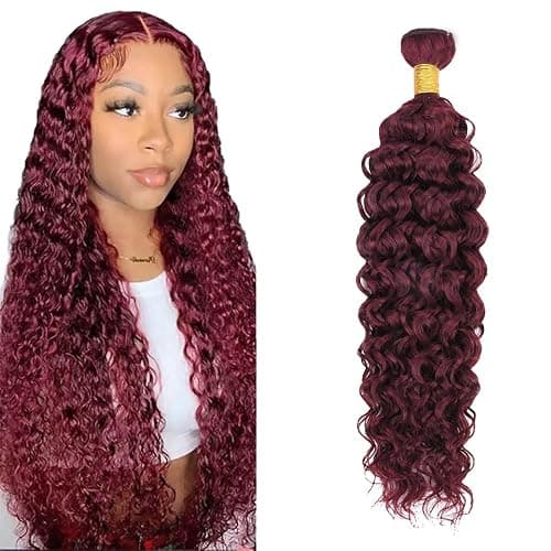 Heiowuio Brazilian Remy Hair Bundles Human Hair Extension #99j Burgundy Red Water Wave Unprocessed Menschliches Haar Tissage Brazilianne Real Human Hair 100g/Bundles 12 Inch - Image 1